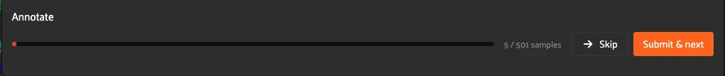 Task progress bar with Skip and Submit & next buttons