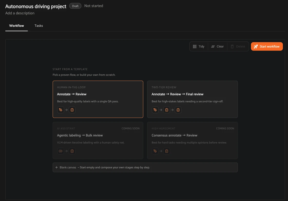 Templates picker showing prebuilt workflow patterns