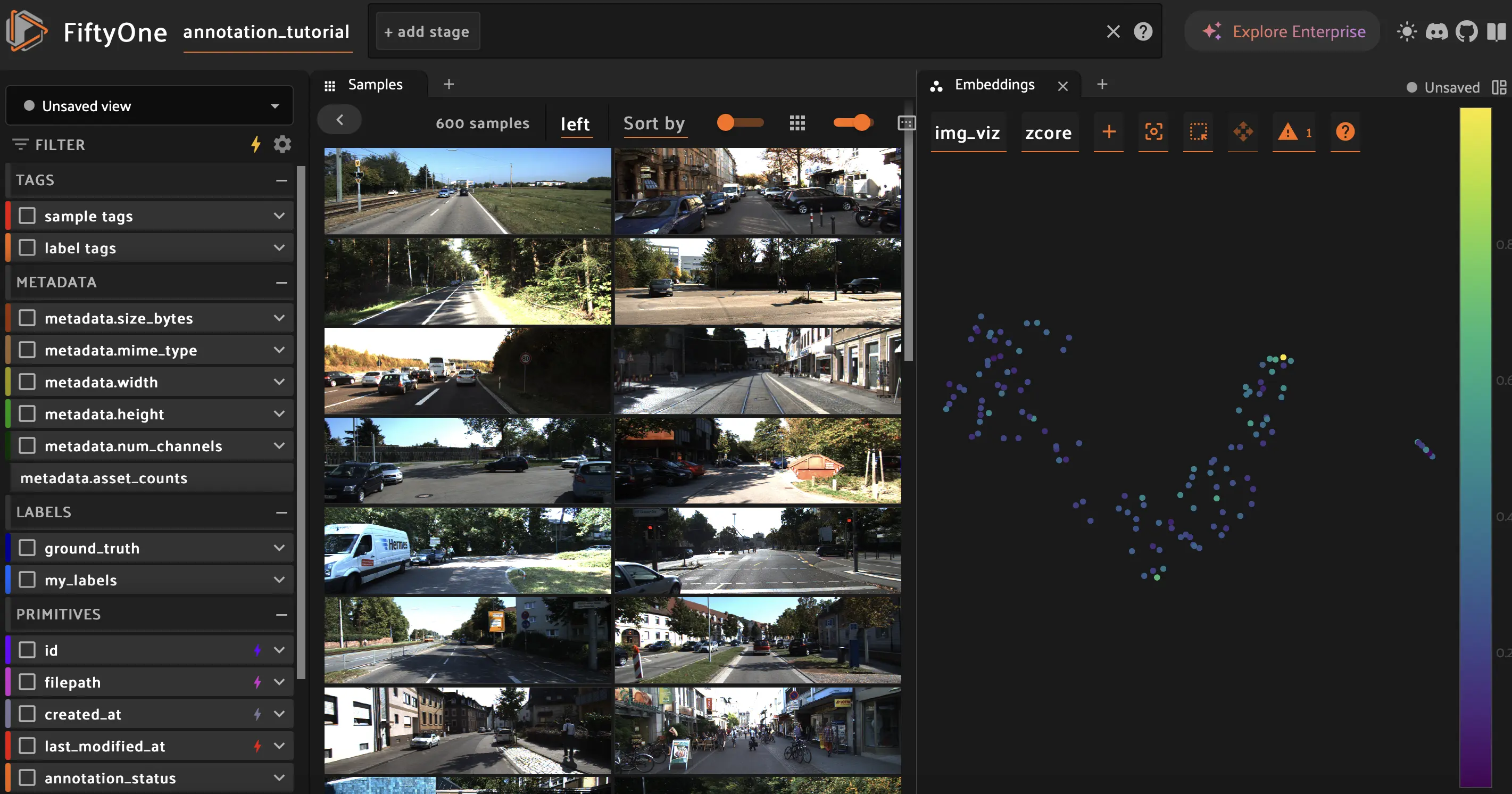Embeddings panel with ZCore scores