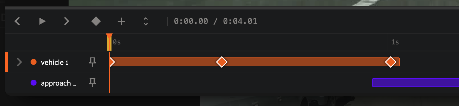 Keyframe diamonds on a selected object track
